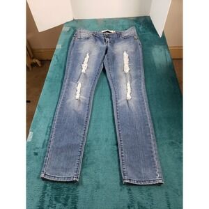 Ecko Jeans Sz 10 Women Blue Mid Rise Pants Stretch Ladies Skinny Distressed